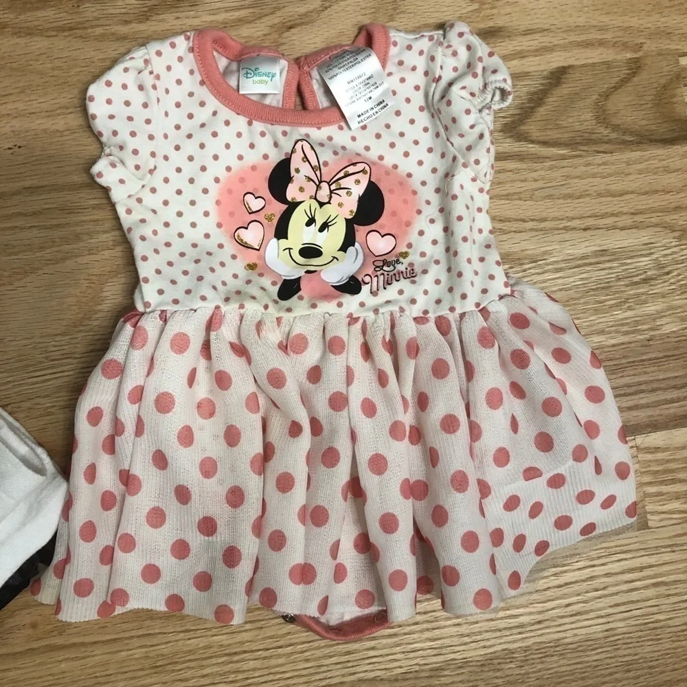 Disney Minnie Mouse Outfit Bundle Sz 12 Months Dress Leggings Pink Girls